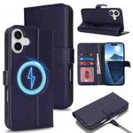 For iPhone 16 Plus Genuine Leather Card Wallet MagSafe Phone Case(Dark Blue)