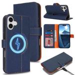 For iPhone 16 Plus Genuine Leather Card Wallet MagSafe Phone Case(Litchi Dark Blue)