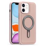 For iPhone 11 Silver Shield MagSafe Holder Shockproof Phone Case(Pink)
