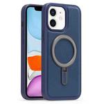 For iPhone 11 Silver Shield MagSafe Holder Shockproof Phone Case(Deep Blue)