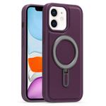 For iPhone 11 Silver Shield MagSafe Holder Shockproof Phone Case(Purple)