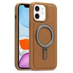 For iPhone 11 Silver Shield MagSafe Holder Shockproof Phone Case(Brown)