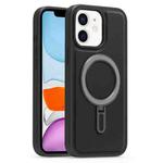 For iPhone 11 Silver Shield MagSafe Holder Shockproof Phone Case(Black)