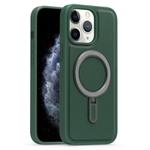 For iPhone 11 Pro Max Silver Shield MagSafe Holder Shockproof Phone Case(Green)