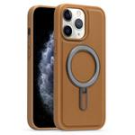For iPhone 11 Pro Max Silver Shield MagSafe Holder Shockproof Phone Case(Brown)