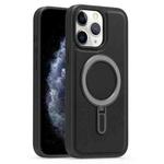 For iPhone 11 Pro Max Silver Shield MagSafe Holder Shockproof Phone Case(Black)