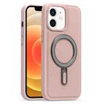 For iPhone 12 Silver Shield MagSafe Holder Shockproof Phone Case(Pink)