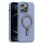 For iPhone 12 Pro Silver Shield MagSafe Holder Shockproof Phone Case(Blue)
