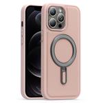 For iPhone 12 Pro Silver Shield MagSafe Holder Shockproof Phone Case(Pink)