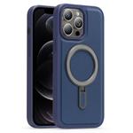 For iPhone 12 Pro Silver Shield MagSafe Holder Shockproof Phone Case(Deep Blue)