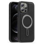 For iPhone 12 Pro Silver Shield MagSafe Holder Shockproof Phone Case(Black)
