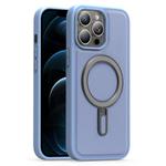 For iPhone 12 Pro Max Silver Shield MagSafe Holder Shockproof Phone Case(Blue)