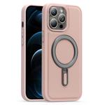 For iPhone 12 Pro Max Silver Shield MagSafe Holder Shockproof Phone Case(Pink)