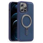For iPhone 12 Pro Max Silver Shield MagSafe Holder Shockproof Phone Case(Deep Blue)