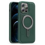 For iPhone 12 Pro Max Silver Shield MagSafe Holder Shockproof Phone Case(Green)
