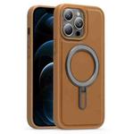 For iPhone 12 Pro Max Silver Shield MagSafe Holder Shockproof Phone Case(Brown)