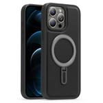 For iPhone 12 Pro Max Silver Shield MagSafe Holder Shockproof Phone Case(Black)