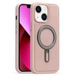 For iPhone 13 Silver Shield MagSafe Holder Shockproof Phone Case(Pink)