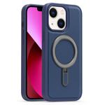 For iPhone 13 Silver Shield MagSafe Holder Shockproof Phone Case(Deep Blue)