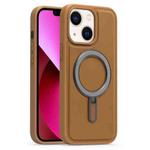 For iPhone 13 Silver Shield MagSafe Holder Shockproof Phone Case(Brown)
