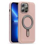 For iPhone 13 Pro Silver Shield MagSafe Holder Shockproof Phone Case(Pink)