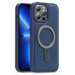 For iPhone 13 Pro Silver Shield MagSafe Holder Shockproof Phone Case(Deep Blue)