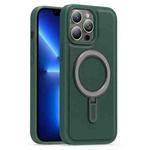 For iPhone 13 Pro Silver Shield MagSafe Holder Shockproof Phone Case(Green)
