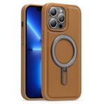 For iPhone 13 Pro Silver Shield MagSafe Holder Shockproof Phone Case(Brown)