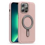 For iPhone 13 Pro Max Silver Shield MagSafe Holder Shockproof Phone Case(Pink)