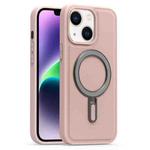 For iPhone 14 Silver Shield MagSafe Holder Shockproof Phone Case(Pink)