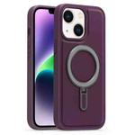 For iPhone 14 Silver Shield MagSafe Holder Shockproof Phone Case(Purple)