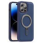 For iPhone 14 Pro Silver Shield MagSafe Holder Shockproof Phone Case(Deep Blue)