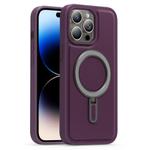 For iPhone 14 Pro Silver Shield MagSafe Holder Shockproof Phone Case(Purple)