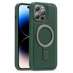 For iPhone 14 Pro Silver Shield MagSafe Holder Shockproof Phone Case(Green)