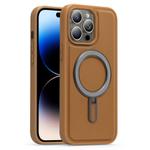 For iPhone 14 Pro Silver Shield MagSafe Holder Shockproof Phone Case(Brown)