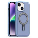 For iPhone 14 Plus Silver Shield MagSafe Holder Shockproof Phone Case(Blue)