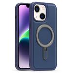 For iPhone 14 Plus Silver Shield MagSafe Holder Shockproof Phone Case(Deep Blue)