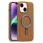 For iPhone 14 Plus Silver Shield MagSafe Holder Shockproof Phone Case(Brown)