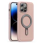 For iPhone 14 Pro Max Silver Shield MagSafe Holder Shockproof Phone Case(Pink)