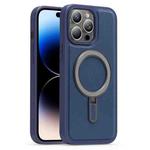For iPhone 14 Pro Max Silver Shield MagSafe Holder Shockproof Phone Case(Deep Blue)