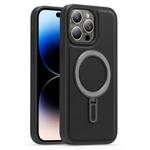 For iPhone 14 Pro Max Silver Shield MagSafe Holder Shockproof Phone Case(Black)