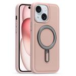 For iPhone 15 Silver Shield MagSafe Holder Shockproof Phone Case(Pink)