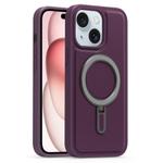 For iPhone 15 Silver Shield MagSafe Holder Shockproof Phone Case(Purple)
