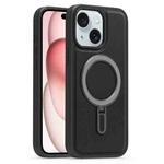 For iPhone 15 Silver Shield MagSafe Holder Shockproof Phone Case(Black)