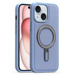 For iPhone 15 Plus Silver Shield MagSafe Holder Shockproof Phone Case(Blue)