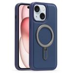 For iPhone 15 Plus Silver Shield MagSafe Holder Shockproof Phone Case(Deep Blue)