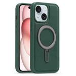 For iPhone 15 Plus Silver Shield MagSafe Holder Shockproof Phone Case(Green)