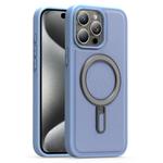 For iPhone 15 Pro Silver Shield MagSafe Holder Shockproof Phone Case(Blue)