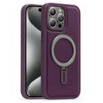 For iPhone 15 Pro Silver Shield MagSafe Holder Shockproof Phone Case(Purple)