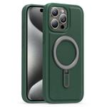 For iPhone 15 Pro Silver Shield MagSafe Holder Shockproof Phone Case(Green)